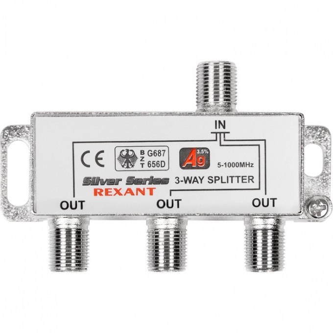 Делитель REXANT ТВ х 3 + 4шт. F box 5-1000 МГц silver 05-6102 Делитель REXANT ТВ х 3 + 4шт. F box 5-1000 МГц silver 05-6102
