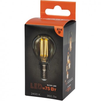 Лампа филаментная REXANT ШАРИК GL45 9,5Вт 950Лм 2400K E14 золотистая колба Лампа филаментная REXANT ШАРИК GL45 9,5Вт 950Лм 2400K E14 золотистая колба