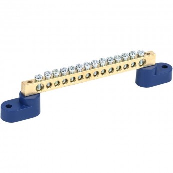 Шина REXANT 6х9 мм на двух угловых синих изоляторах 14 групп Шина REXANT 6х9 мм на двух угловых синих изоляторах 14 групп