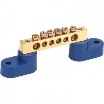 Шина REXANT 6х9 мм на двух угловых синих изоляторах 6 групп Шина REXANT 6х9 мм на двух угловых синих изоляторах 6 групп