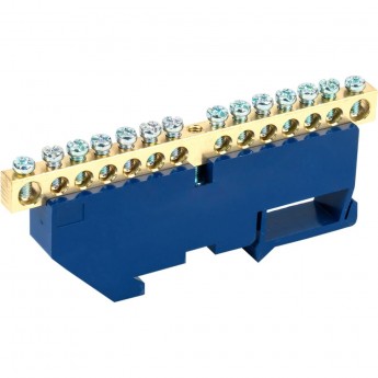 Шина REXANT «N» нулевая с синим изолятором на DIN-рейку 6x9 мм стойка бол. 14 групп Шина REXANT «N» нулевая с синим изолятором на DIN-рейку 6x9 мм стойка бол. 14 групп