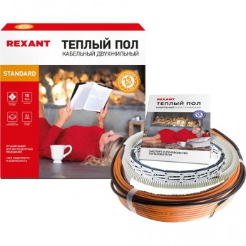 Теплый пол REXANT STANDARD RND-120-1800 (1800Вт/120м/ S обогрева, м2: 11,2-15,0) двужильный Теплый пол REXANT STANDARD RND-120-1800 (1800Вт/120м/ S обогрева, м2: 11,2-15,0) двужильный